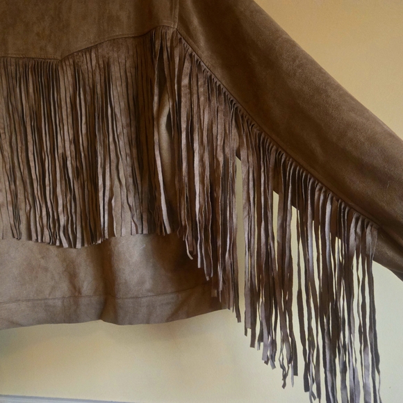 L&B Brown Faux Suede Fringe Leather Jacket Lucky & Blesed. - Picture 3 of 5